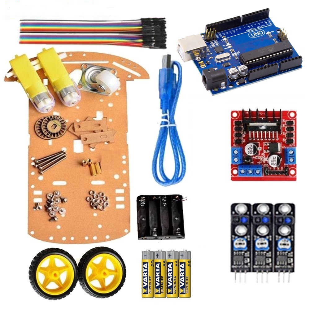Kit Robot Arduino UNO R3 2WD Suiveur de Ligne – 4 Piles AA Varta Incluses | Electronic Shop